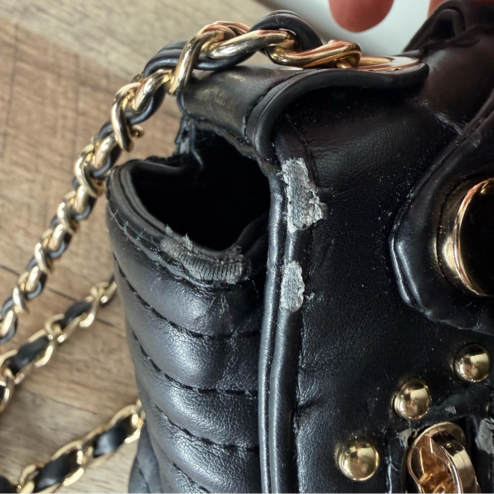 AMEILIYAR Black Vegan Leather Gold Toned Stud Biker Jacket Crossbody Bag *FLAW* - Picture 13 of 15